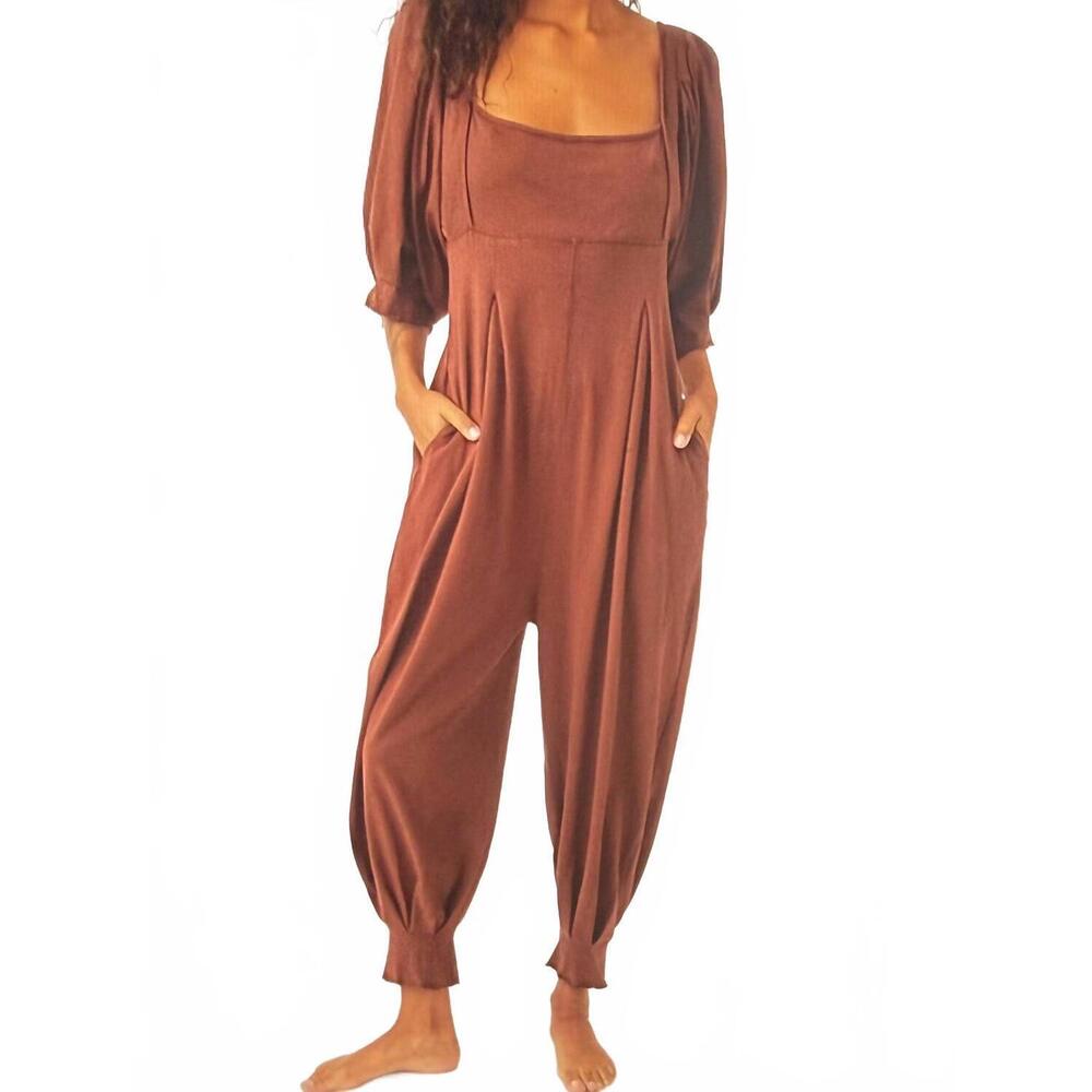 NEW FREE PEOPLE lotta romper in brown butter